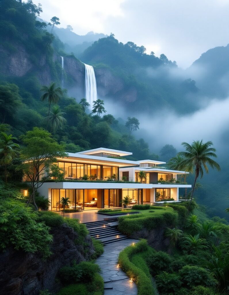 Infinity pool with forest views and guided local tours.
